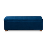 Roanoke Navy Blue Velvet Fabric Upholstered Grid-Tufted Storage Ottoman Bench - WhatYouNeedSales