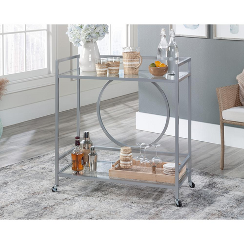 Rolling Glass & Metal Bar Cart in Silver - WhatYouNeedSales