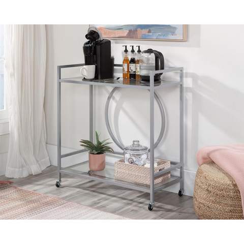 Rolling Glass & Metal Bar Cart in Silver - WhatYouNeedSales