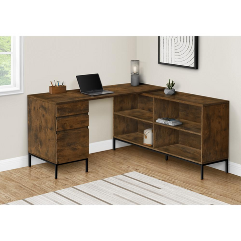 60"L Rustic Brown L-Shaped Corner Computer Desk - Ember Workspace - WhatYouNeedSales