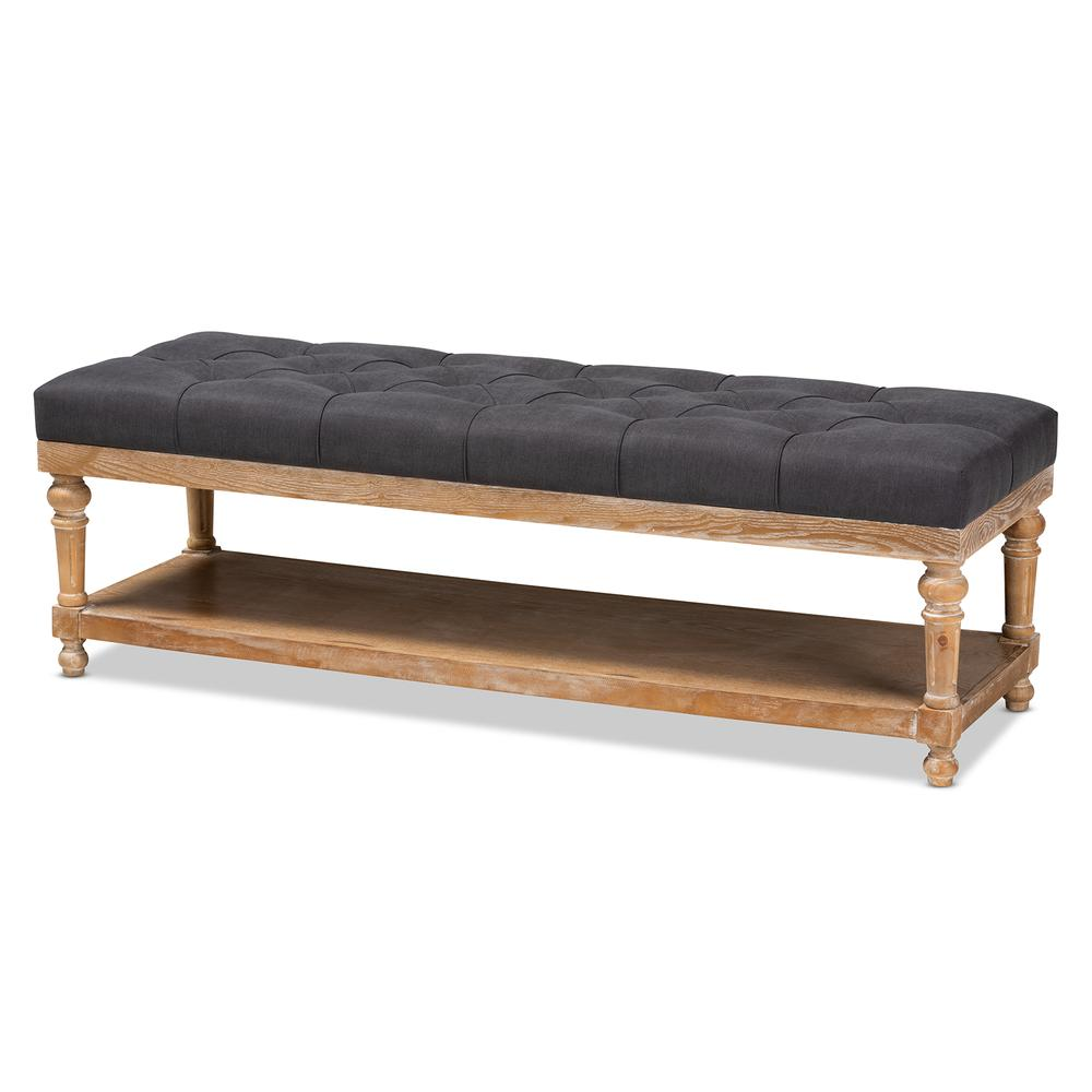 and Rustic Charcoal Linen Fabric Upholstered and Greywashed Wood Storage Bench - WhatYouNeedSales