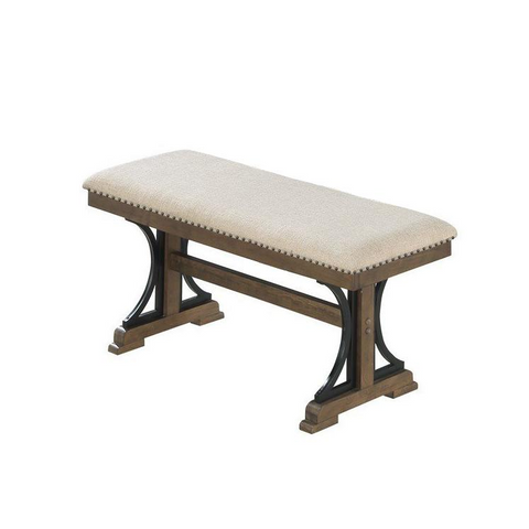 Upholstered Dining bench in Brown oak and beige fabric - WhatYouNeedSales