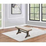 Upholstered Dining bench in Brown oak and beige fabric - WhatYouNeedSales