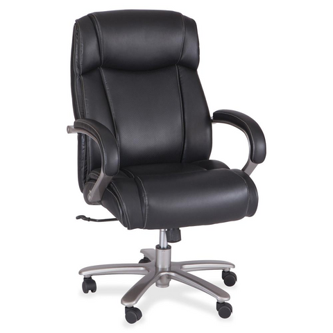 Safco Big & Tall Leather High-Back Task Chair - Black Bonded Leather Seat - High Back - Armrest - 1 Each - WhatYouNeedSales