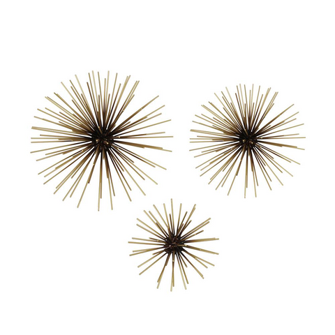 Stratton Home Decor Set of 3 Black and Gold Starburst Metal Wall Art - WhatYouNeedSales