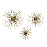 Stratton Home Decor Set of 3 Black and Gold Starburst Metal Wall Art - WhatYouNeedSales