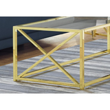 COFFEE TABLE - 44"L / GOLD METAL WITH TEMPERED GLASS - WhatYouNeedSales