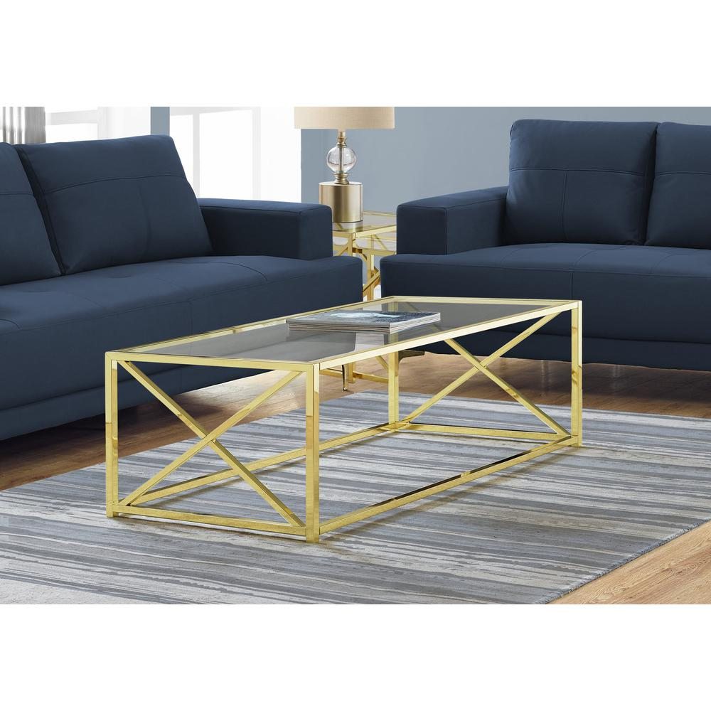 COFFEE TABLE - 44"L / GOLD METAL WITH TEMPERED GLASS - WhatYouNeedSales