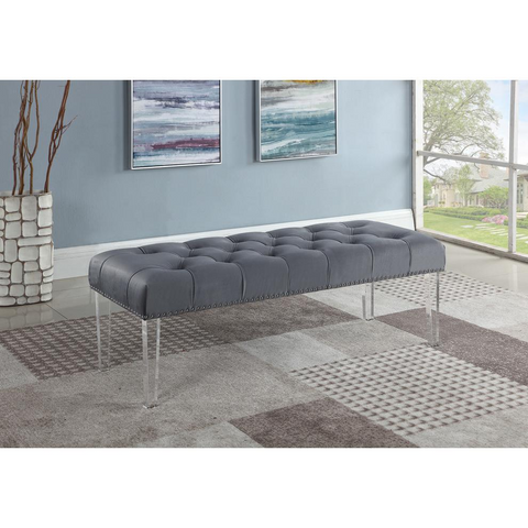 Suede Upholstered Tufted Bench With Acrylic Legs - WhatYouNeedSales