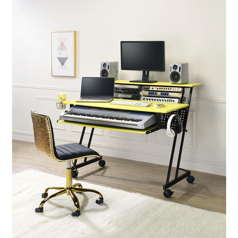 Music Recording Studio Desk, Yellow & Black 92904 - WhatYouNeedSales