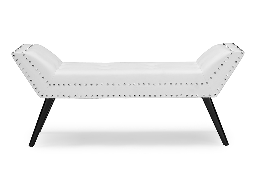 Tamblin White Faux Leather Upholstered Large Ottoman Seating Bench - WhatYouNeedSales