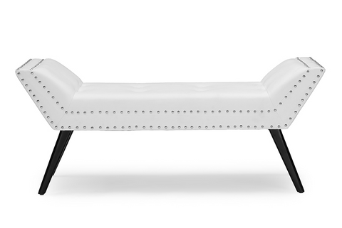 Tamblin White Faux Leather Upholstered Large Ottoman Seating Bench - WhatYouNeedSales