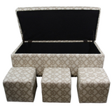 "Taupe Geometric Storage Bench with Ottomans Four Piece Set" - WhatYouNeedSales