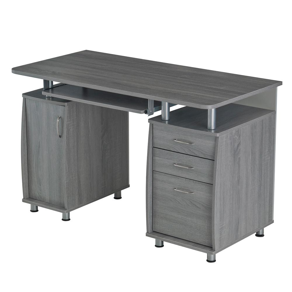 Techni Mobili Complete Workstation Computer Desk with Storage. Color: Grey - WhatYouNeedSales