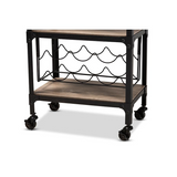 Textured Metal Distressed Oak Finished Wood Mobile Kitchen Bar Wine Cart - WhatYouNeedSales