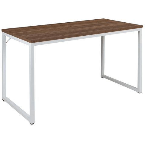 Tiverton Industrial Commercial Grade Computer Desk for Office Use in Walnut/White - Ember Workspace - WhatYouNeedSales