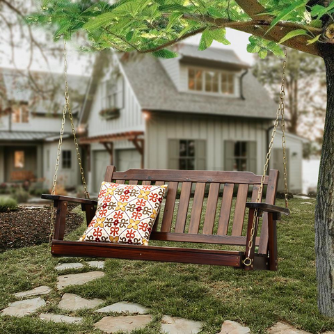 Torch Wood Front Porch Swing with Chains - Relax and Unwind