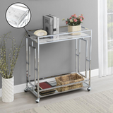 Town Square Chrome Faux Marble Mirrored Bar Cart with Shelf - WhatYouNeedSales