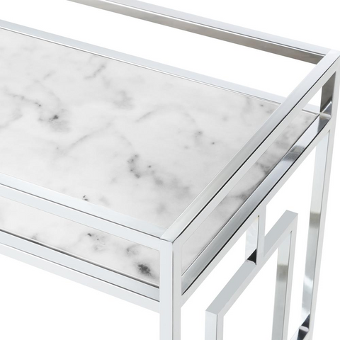 Town Square Chrome Faux Marble Mirrored Bar Cart with Shelf - WhatYouNeedSales