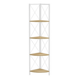 BOOKCASE - 60"H / NATURAL / WHITE METAL CORNER ETAGERE - WhatYouNeedSales