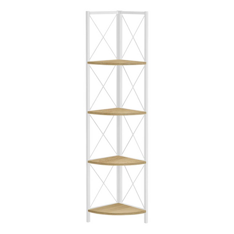 BOOKCASE - 60"H / NATURAL / WHITE METAL CORNER ETAGERE - WhatYouNeedSales