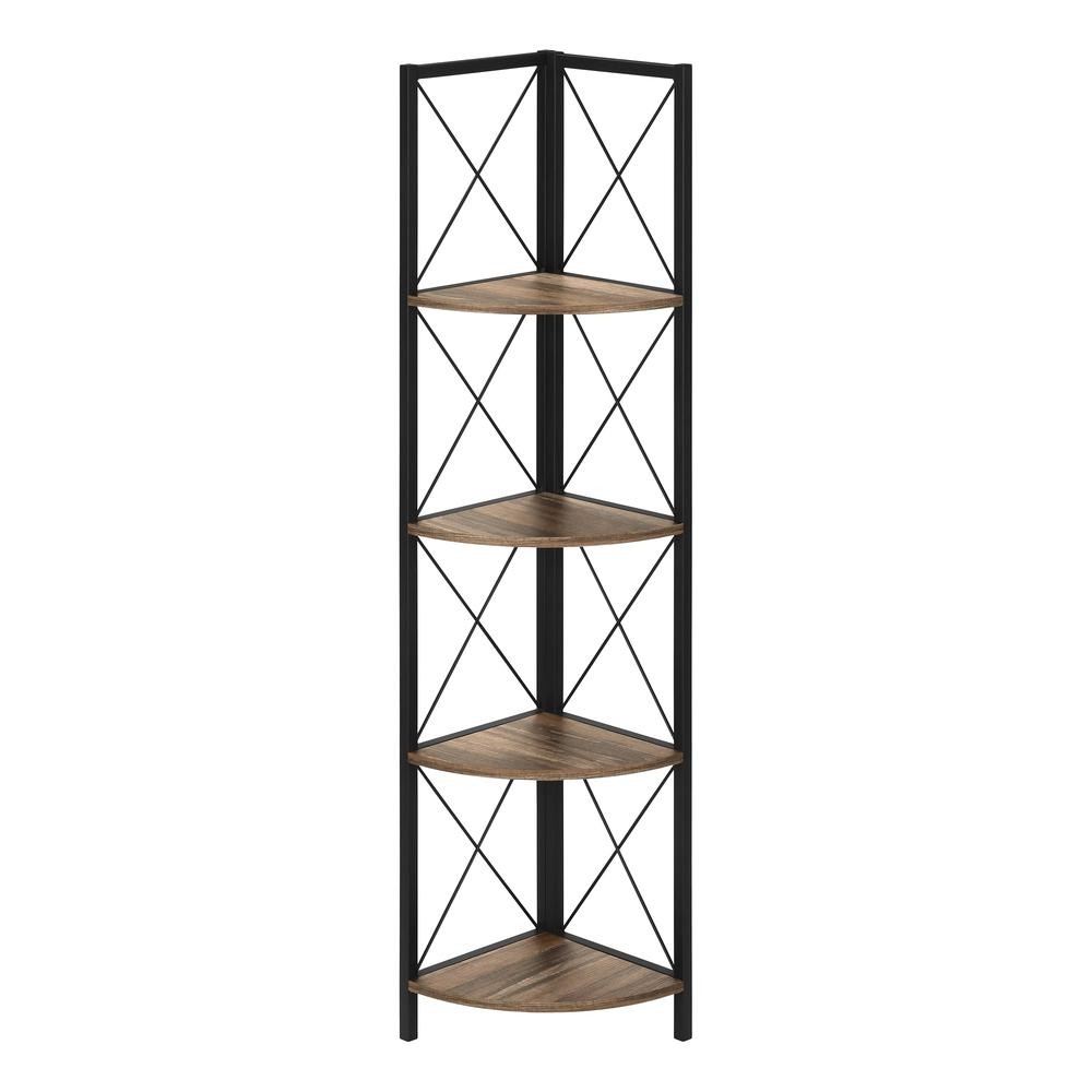 BOOKCASE - 60"H / BROWN RECLAIMED / BLACK METAL CORNER - WhatYouNeedSales