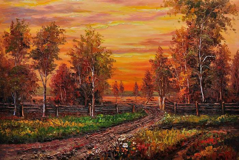 Tree Field Knife Art Landscape Painting - WhatYouNeedSales