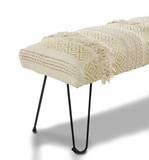 "47"" Ivory And Gold Geometric Black Leg Upholstered Bench" - WhatYouNeedSales