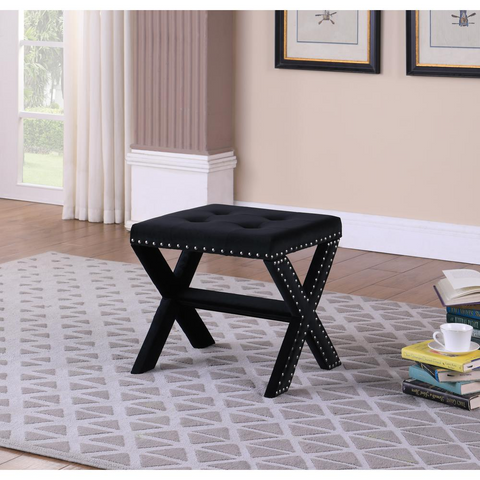 Velvet Fabric Upholstered Square Accent Bench in Black - WhatYouNeedSales