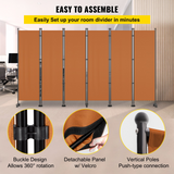 VEVOR 6 Panel Room Divider, 6 FT Tall, Freestanding & Folding Privacy Screen w/ Swivel Casters & Aluminum Alloy Frame, Oxford Bag Included, Room Partition for Office Home, 121"W x 14"D x 73"H