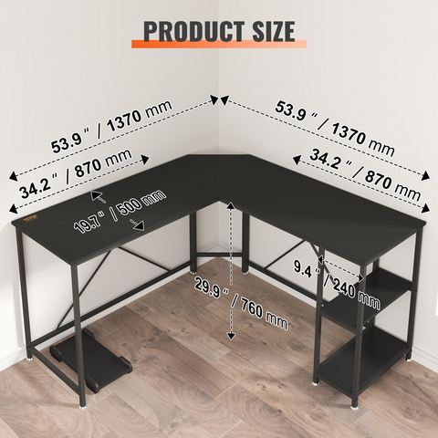 VEVOR L Shaped Computer Desk, 54'' Corner Desk with Storage Shelves & CPU Stand, Work Desk Gaming Desk for Home Office Workstation, Black - WhatYouNeedSales