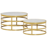 vidaXL 2 Piece Coffee Table Set Marble Brass and White - WhatYouNeedSales