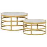 vidaXL 2 Piece Coffee Table Set Marble Brass and White - WhatYouNeedSales