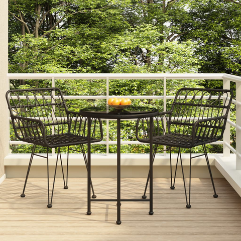 vidaXL 3 Piece Patio Dining Set Black Poly Rattan - Durable