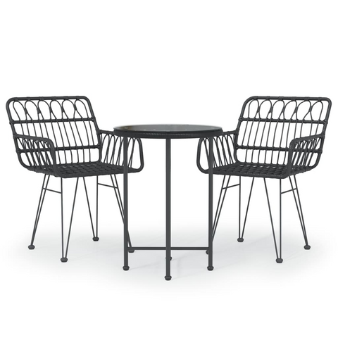 vidaXL 3 Piece Patio Dining Set Black Poly Rattan - Durable