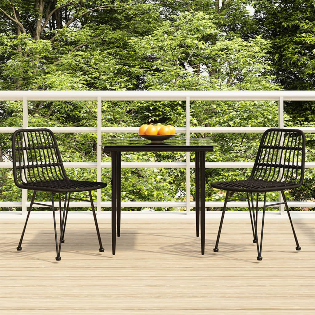 vidaXL 3 Piece Patio Dining Set Black Poly Rattan - Weather