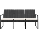 vidaXL 3-Seater Patio Bench with Cushions Black PP Rattan - WhatYouNeedSales