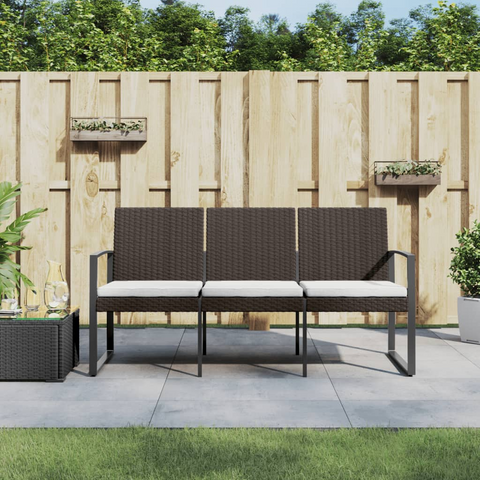 vidaXL 3-Seater Patio Bench with Cushions Brown PP Rattan - WhatYouNeedSales