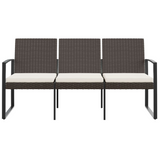 vidaXL 3-Seater Patio Bench with Cushions Brown PP Rattan - WhatYouNeedSales