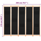 vidaXL 5-Panel Room Divider Black 78.7"x66.9"x1.6" Fabric - WhatYouNeedSales