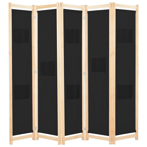 vidaXL 5-Panel Room Divider Black 78.7"x66.9"x1.6" Fabric - WhatYouNeedSales