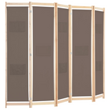 vidaXL 5-Panel Room Divider Brown 78.7"x66.9"x1.6" Fabric - WhatYouNeedSales