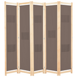 vidaXL 5-Panel Room Divider Brown 78.7"x66.9"x1.6" Fabric - WhatYouNeedSales