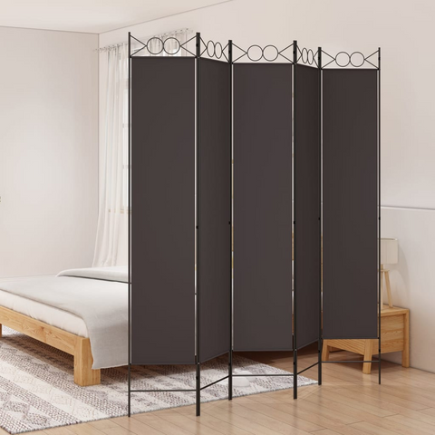 vidaXL 5-Panel Room Divider Brown 78.7"x86.6" Fabric - WhatYouNeedSales