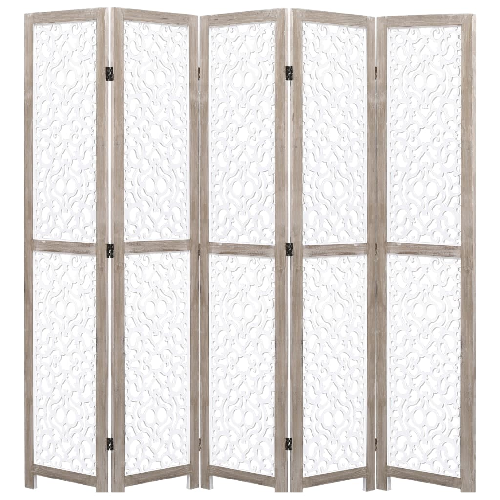 vidaXL 5-Panel Room Divider White 68.9"x65" Solid Wood - WhatYouNeedSales