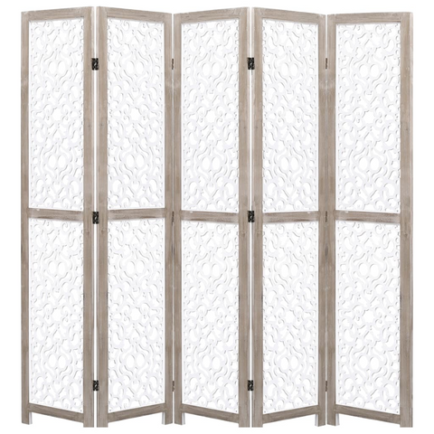 vidaXL 5-Panel Room Divider White 68.9"x65" Solid Wood - WhatYouNeedSales