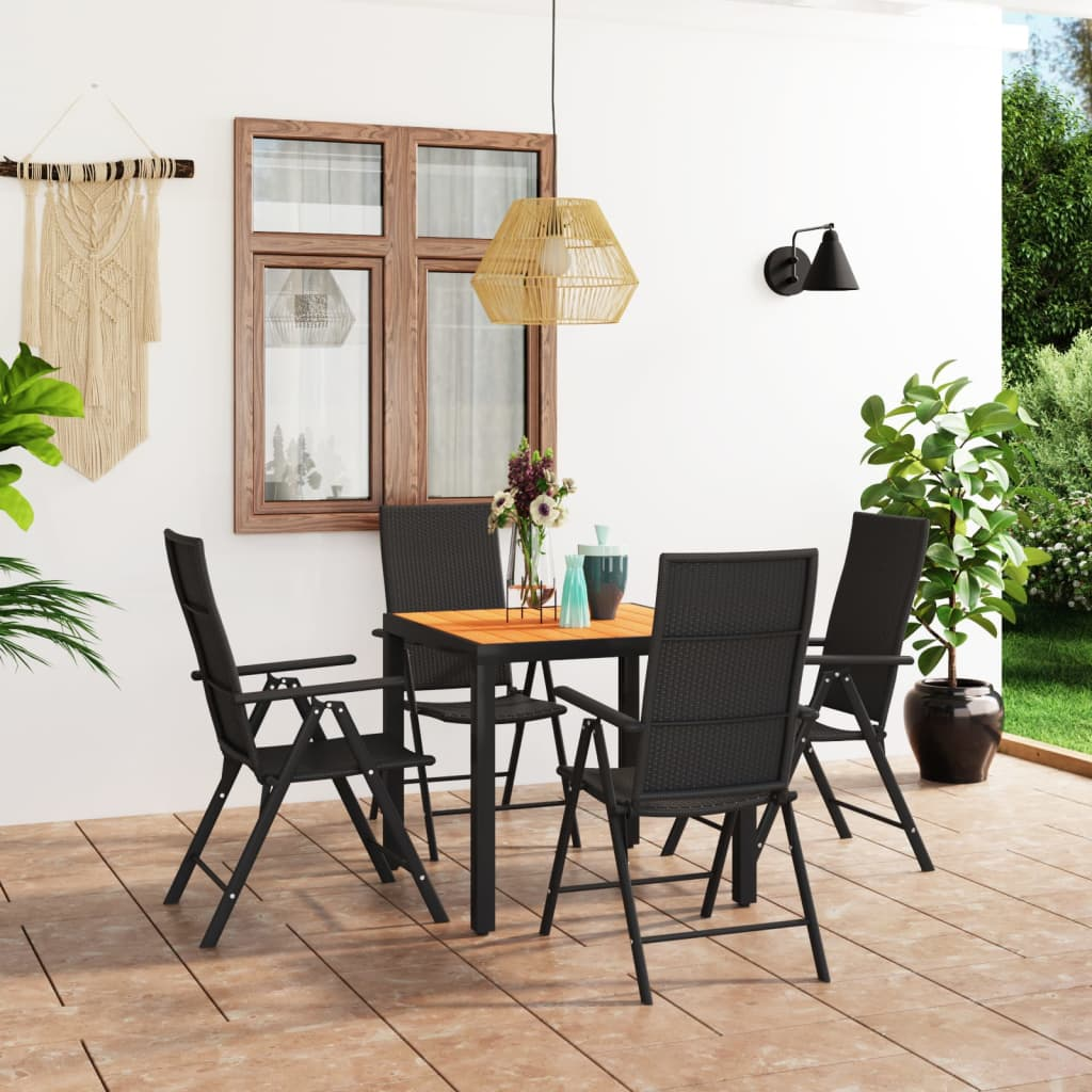 vidaXL 5 Piece Patio Dining Set Black and Brown - Black