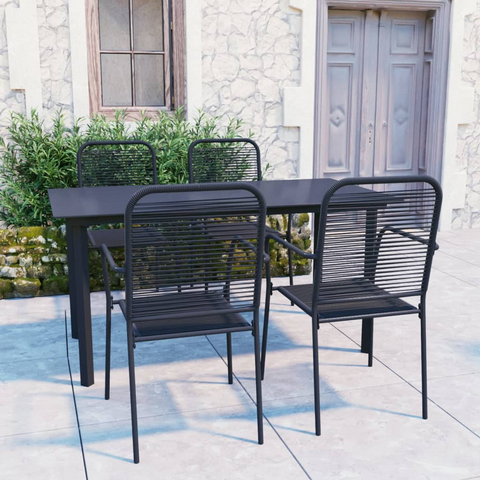 vidaXL 5 Piece Patio Dining Set Black Glass and Steel