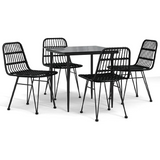 vidaXL 5 Piece Patio Dining Set Black Poly Rattan - Outdoor