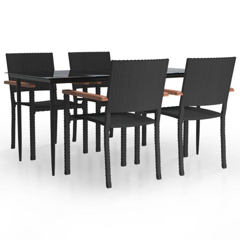 vidaXL 5 Piece Patio Dining Set Black Poly Rattan - Outdoor